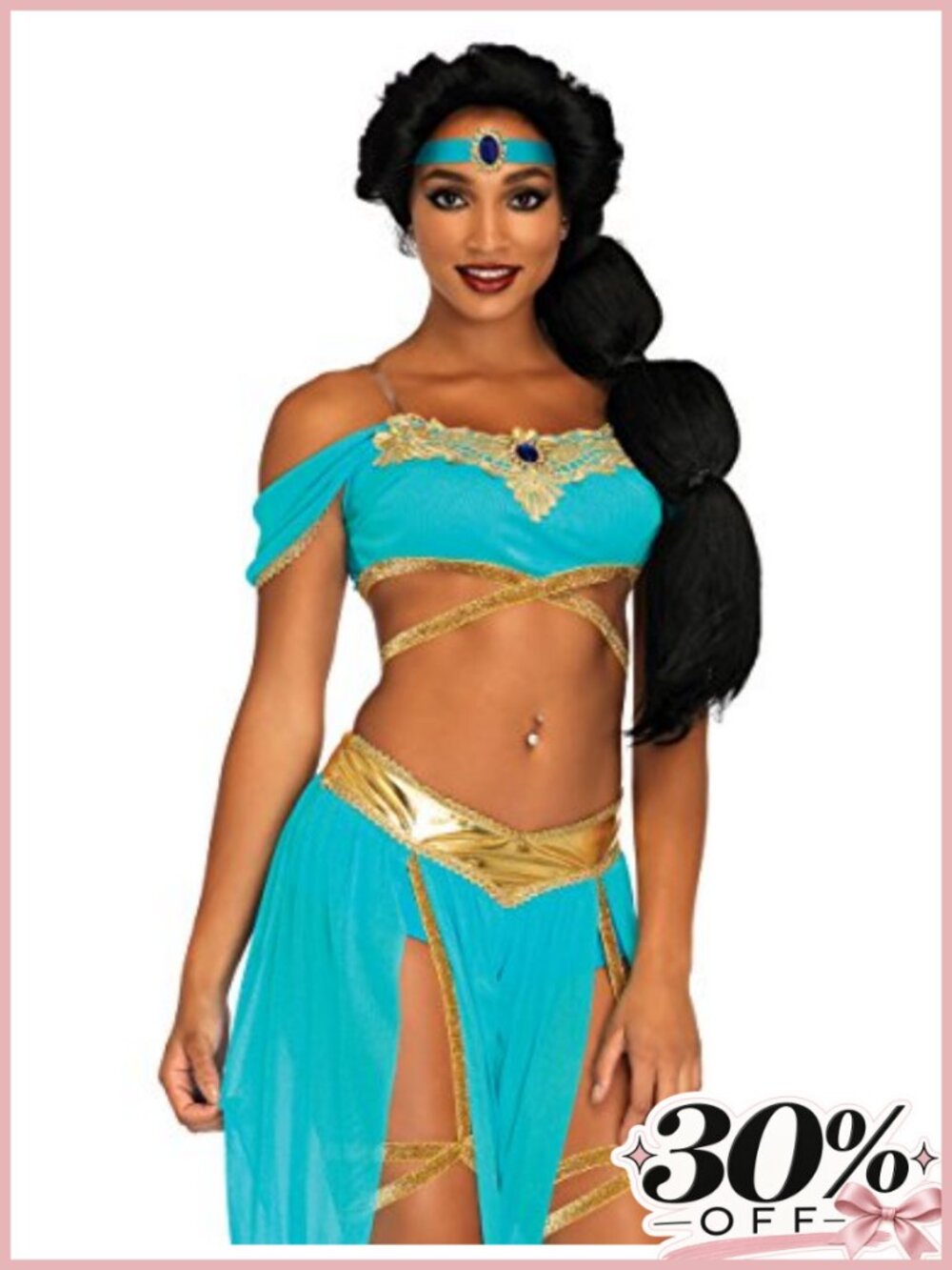 Arabian Princess Halloween Costume Set with Crop Top, Harem Pants, Jewel
